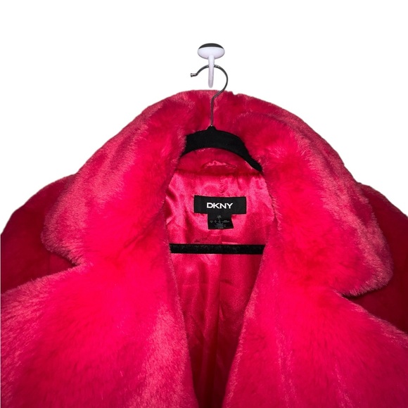 DKNY Women's Vibrant Pink Faux Fur Jacket - Picture 2 of 14